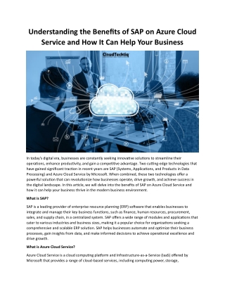 Benefits of SAP on Azure Cloud Services for Your Business