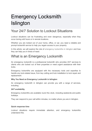 Emergency Locksmith Islington