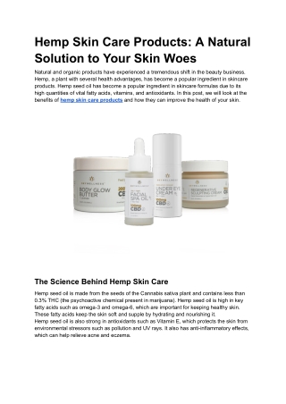 Hemp Skin Care Products_ A Natural Solution to Your Skin Woes