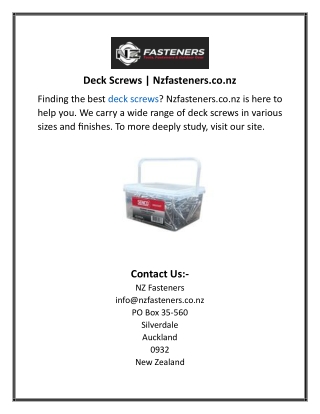 Deck Screws Nzfasteners.co.nz