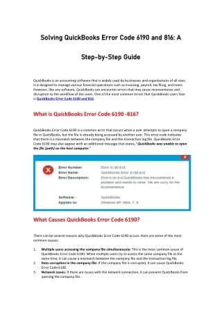 Don't Panic! Fix QuickBooks Error 6190 and 816 with these Solutions