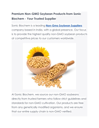 Get high-quality non-GMO soybeans from Sonic Biochem, a trusted soybean supplier