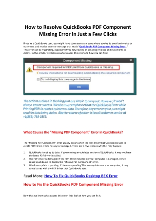 Easy and Effective Methods to Fix QuickBooks PDF Component Missing Error