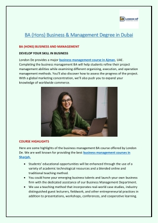 BA Hons Business and Management in Sharjah