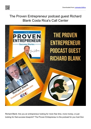 The Proven Entrepreneur podcast guest Richard Blank Costa Rica's Call Center