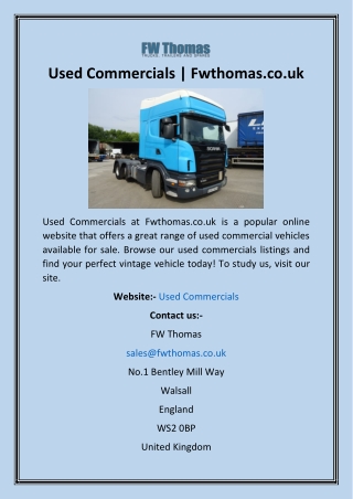 Used Commercials  Fwthomas.co.uk