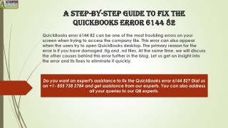 A proper guide to fix QuickBooks Error 6144 82