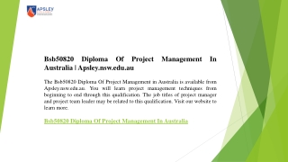 Bsb50820 Diploma Of Project Management In Australia  Apsley.nsw.edu.au