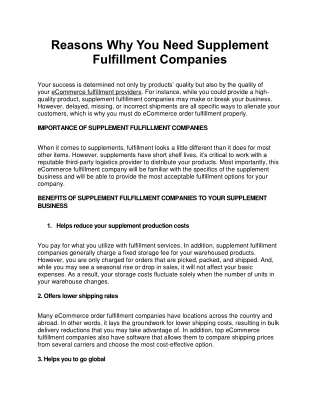 Reasons Why You Need Supplement Fulfillment Companies