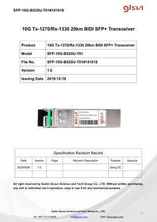 10G Tx-1270/Rx-1330 20km BIDI SFP  Transceiver