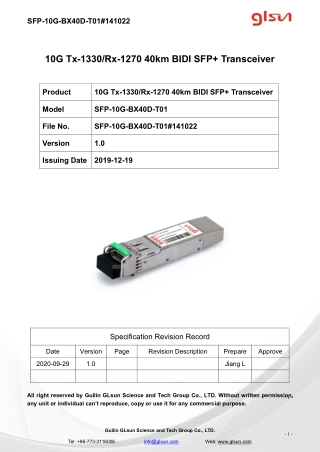 10G Tx-1330/Rx-1270 40km BIDI SFP  Transceiver