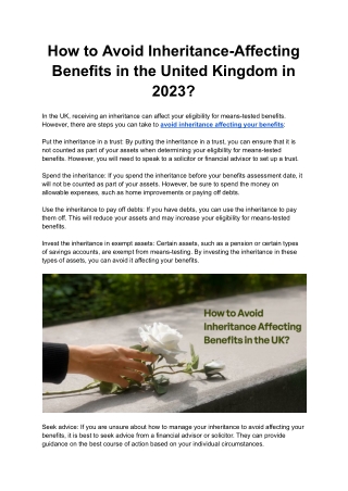 How to Avoid Inheritance-Affecting Benefits in the United Kingdom in 2023