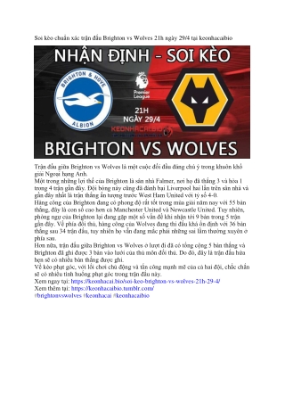 Soi kèo đỉnh cao trận Brighton vs Wolves 21h ngày 29/4 tại keonhacaibio