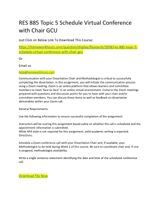 RES 885 Topic 5 Schedule Virtual Conference with Chair GCU
