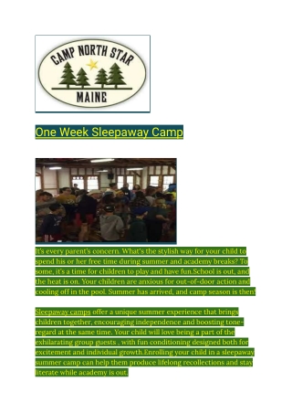 One Week Sleepaway Camp