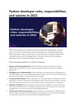 Python developer roles, responsibilities, and salaries in 2023
