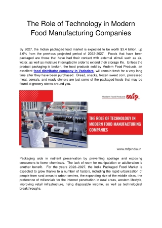The Role of Technology in Modern Food Manufacturing Companies