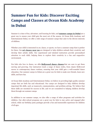 Summer Fun for Kids: Discover Exciting Camps and Classes at Ocean Kids Academy