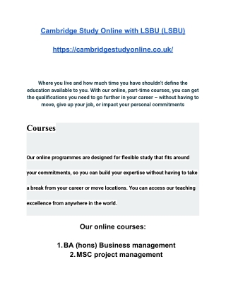 Cambridge Study Online with LSBU (LSBU)