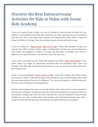 Discover the Best Extracurricular Activities for Kids in Dubai with Ocean Kids Academy