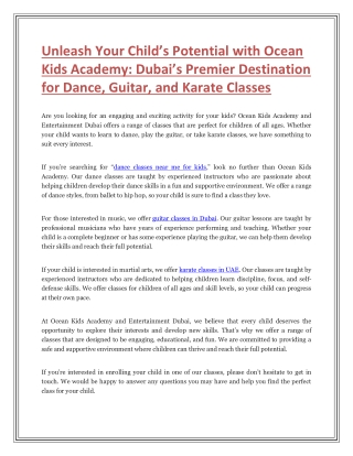 Unleash Your Child’s Potential with Ocean Kids Academy: Dubai’s Premier Destinat