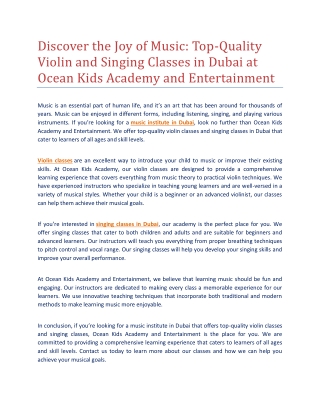 Discover the Joy of Music: Top-Quality Violin and Singing Classes in Dubai at Oc