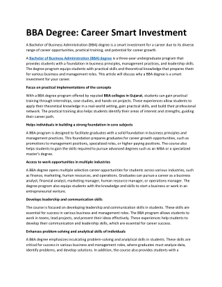 BBA Degree - Career Smart Investment