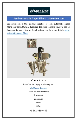 Semi-automatic Auger Fillers | Spee-dee.com