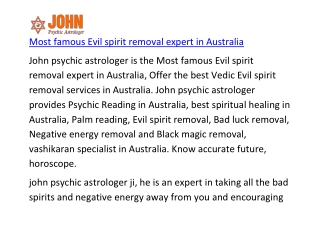 Most famous Evil spirit removal expert in Australia