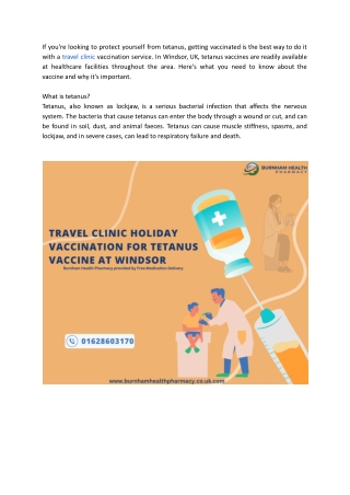 Travel Clinic Holiday Vaccination For Tetanus Vaccine at Windsor