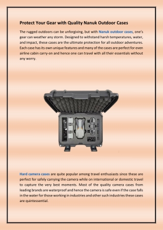Protect Your Gear with Quality Nanuk Outdoor Cases