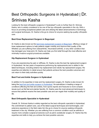 Best Orthopedic Surgeons in Hyderabad | Dr. Srinivas Kasha