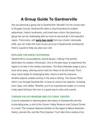 A Group Guide To Gardnerville-Bus Charter Nationwide USA