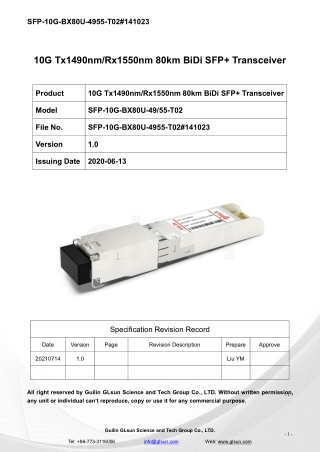 10G Tx1490nm/Rx1550nm 80km BiDi SFP  Transceiver