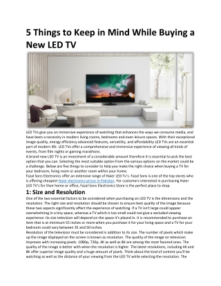 5 Things to Keep in Mind While Buying a New LED TV