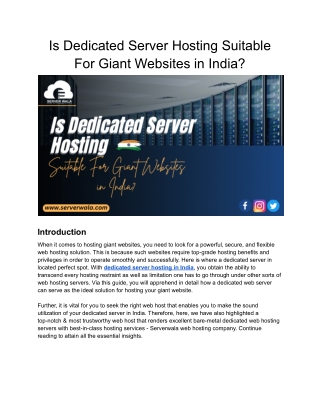 Is Dedicated Server Hosting Suitable For Giant Websites in India?