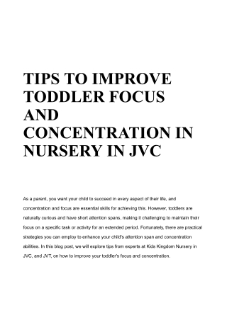 TIPS TO IMPROVE TODDLER FOCUS AND CONCENTRATION IN NURSERY IN JVC