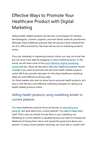 Effective Ways to Promote Your Healthcare Product with Digital Marketing