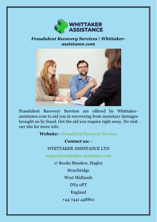 Fraudulent Recovery Services  Whittaker-assistance.com