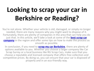 Looking to scrap your car in Berkshire or Reading?