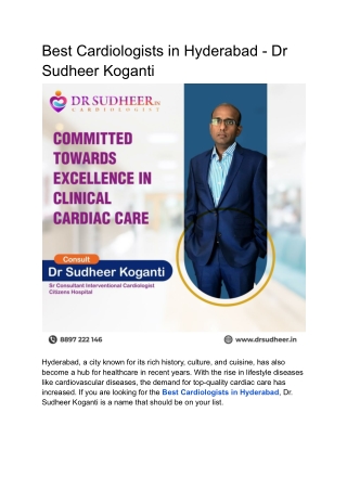 Best Cardiologists in Hyderabad - Dr Sudheer Koganti