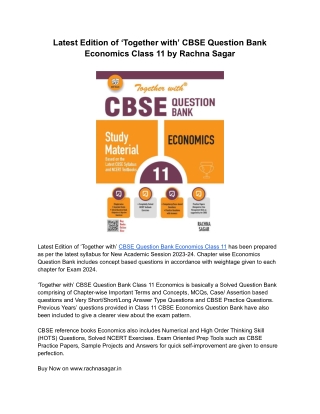 Latest Edition of ‘Together with’ CBSE Question Bank Economics Class 11 by Rachna Sagar