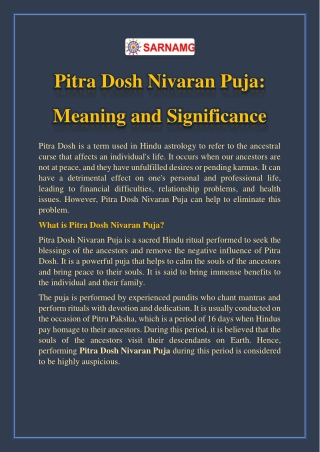 Pitra Dosh Nivaran Puja