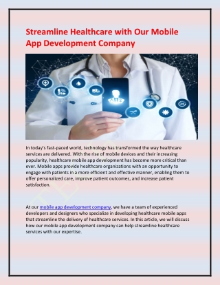 Streamline Healthcare with Our Mobile App Development Company