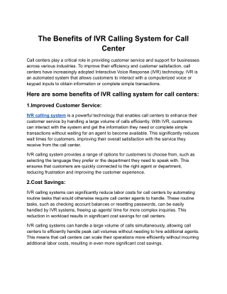 The Benefits of IVR Calling System for Call Center.docx