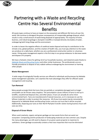 Partnering with a Waste and Recycling Centre Has Several Environmental Benefits