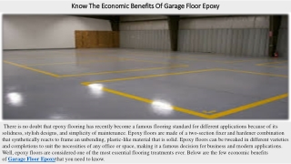 Know The Economic Benefits Of Garage Floor Epoxy