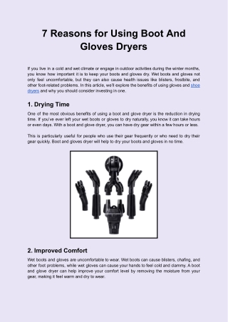 7 Reasons for Using Boot And Gloves Dryers