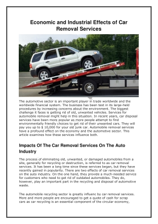 Economic and Industrial Effects of Car Removal Services