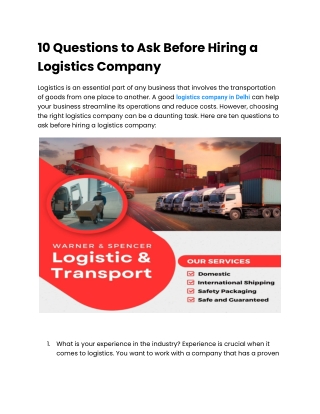 10 Questions to Ask Before Hiring a Logistics Company